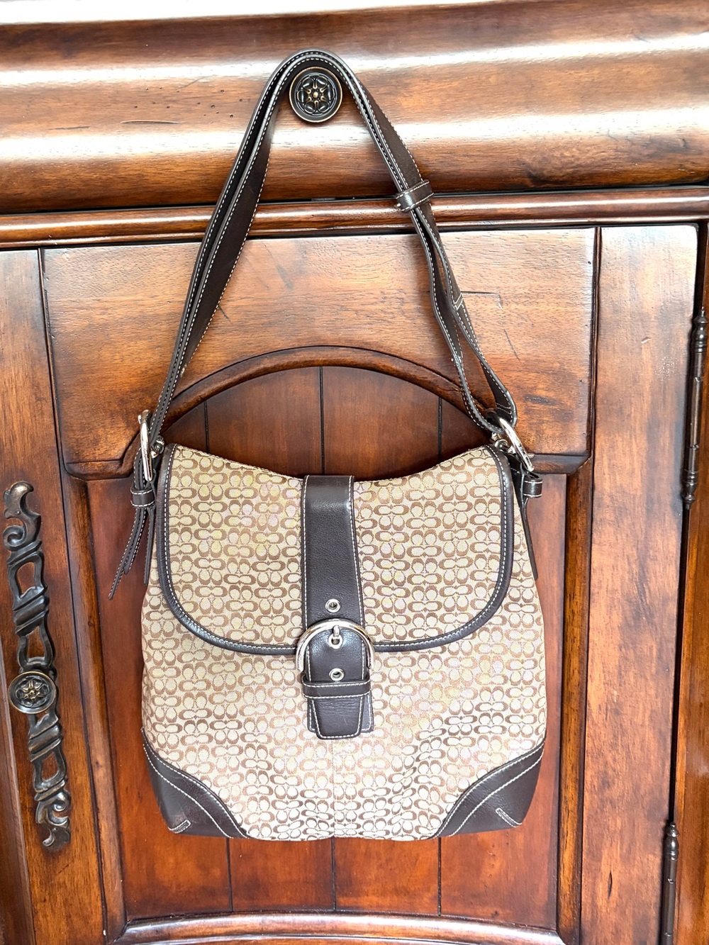 Vintage Coach Brown/Tan Signature Canvas Shoulder Bag